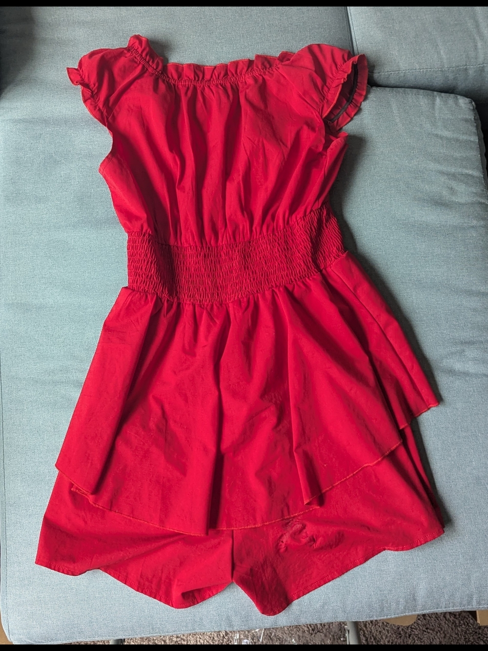 Red Ruffled Smocked Romper - Picture 3 of 4